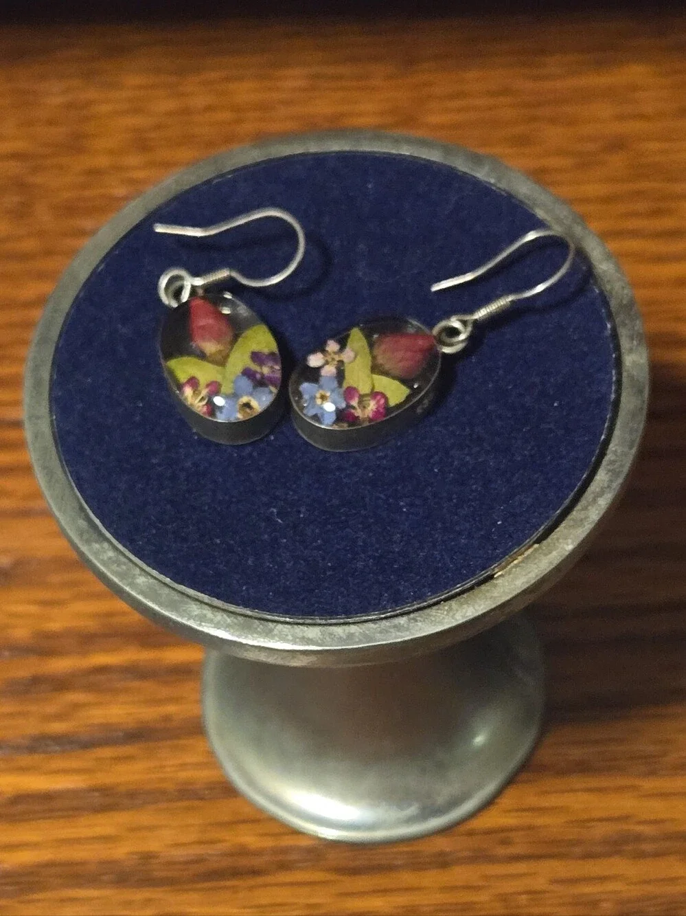 Vintage Sterling Silver Floral Resin Jewelry Set- Ring And 3 Earring Sets